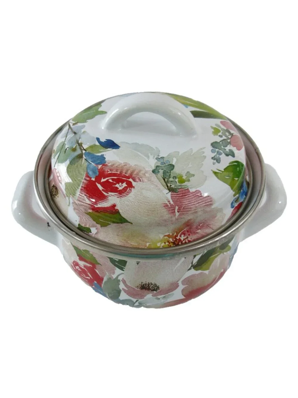 Crofton Casserole Pot Dutch Oven 1 Qt. Floral Enamelware Double Handle With Lid